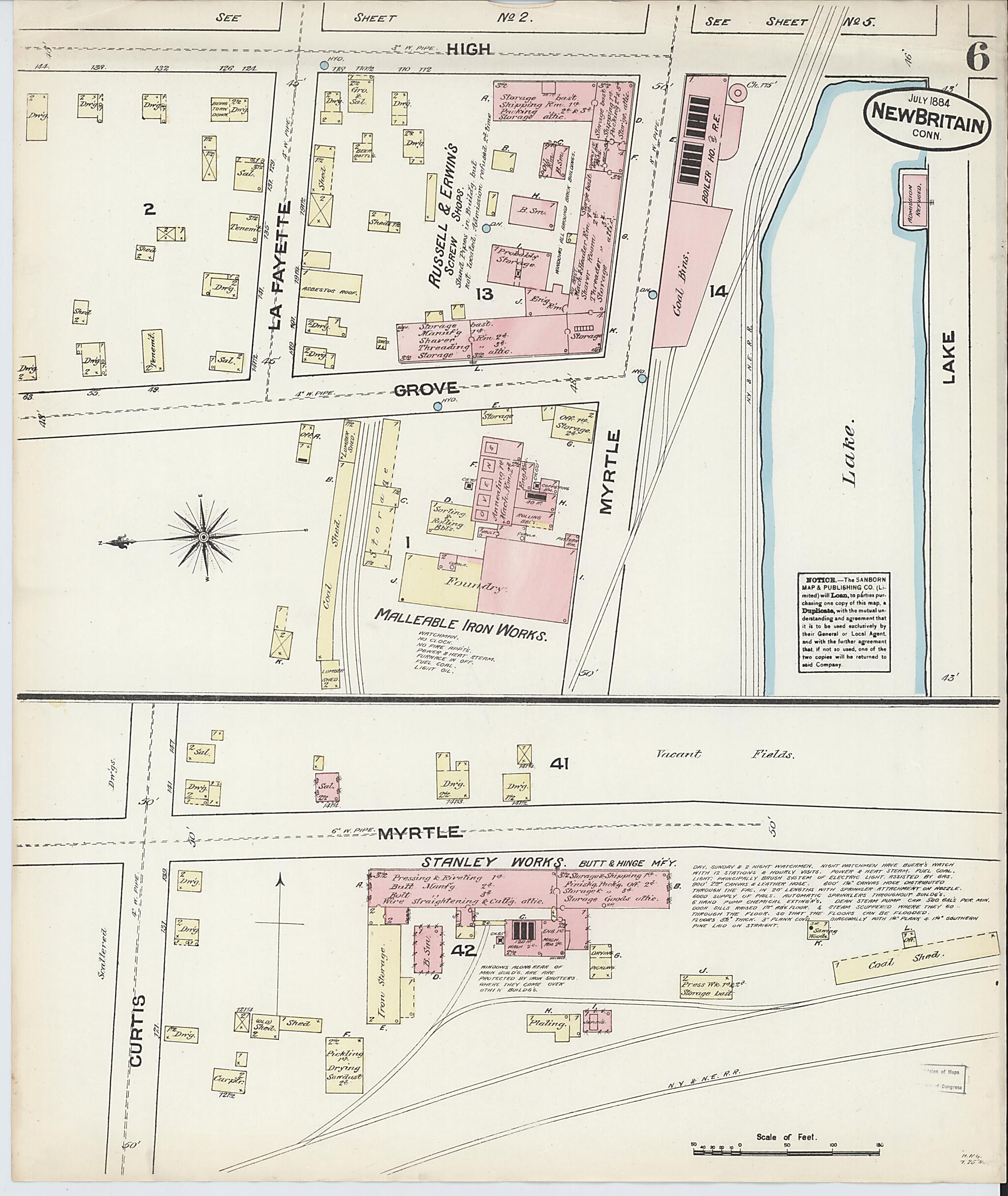 This old map of New Britain, Hartford County, Connecticut was created by Sanborn Map Company in 1884
