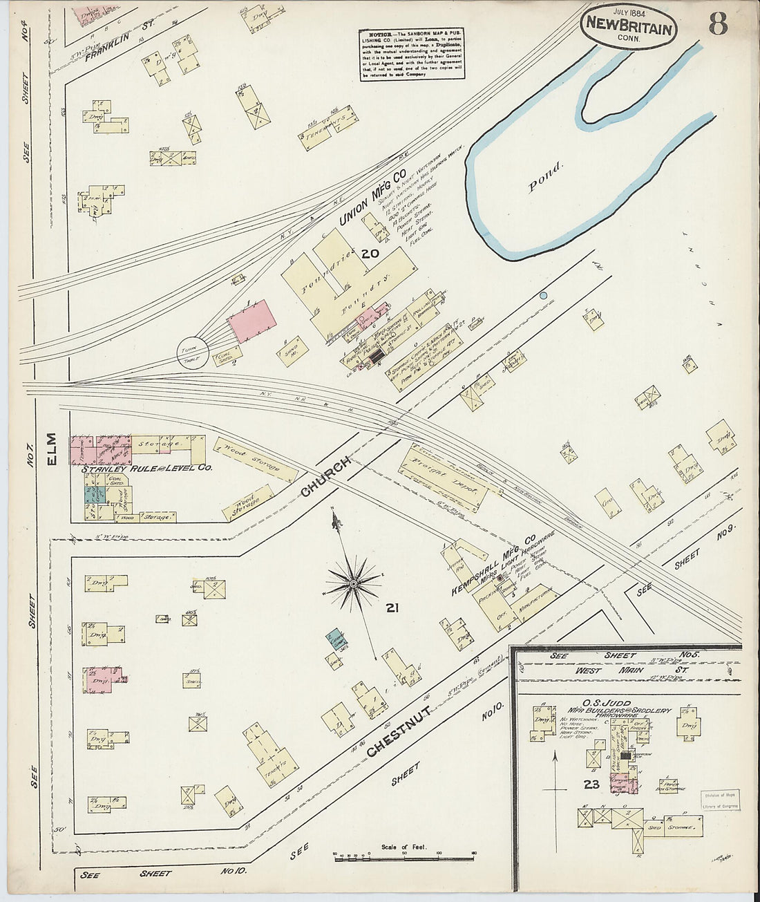 This old map of New Britain, Hartford County, Connecticut was created by Sanborn Map Company in 1884