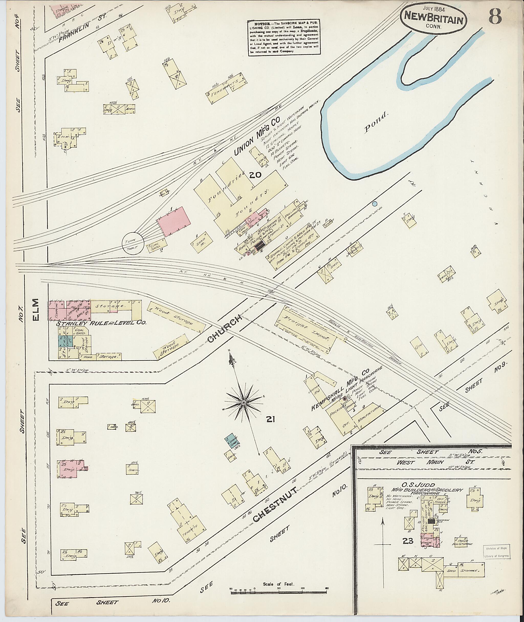 This old map of New Britain, Hartford County, Connecticut was created by Sanborn Map Company in 1884