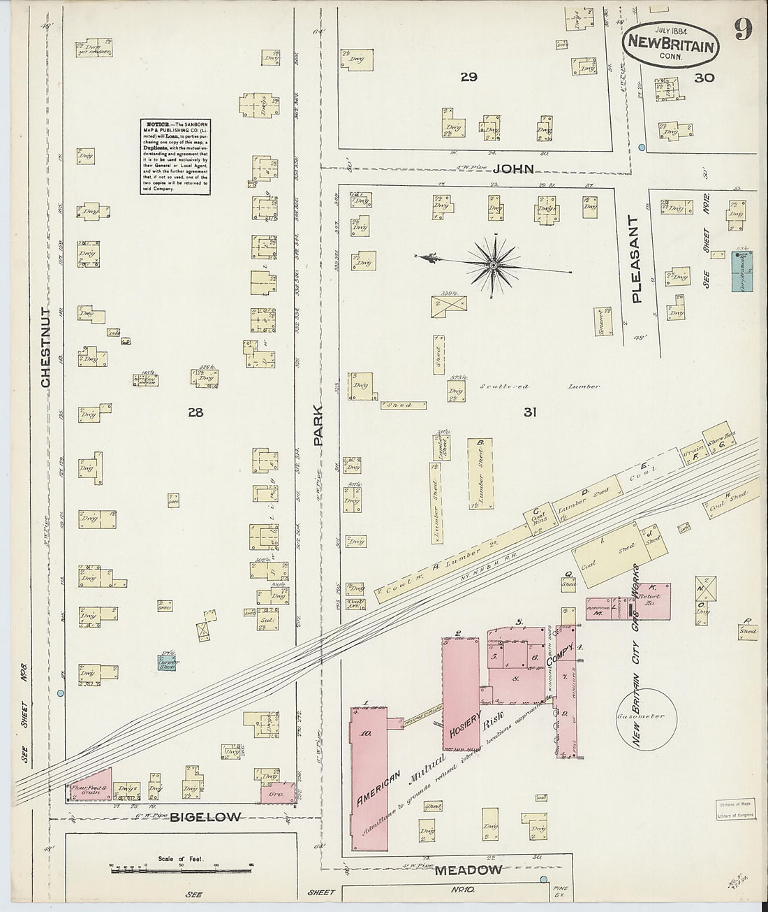 This old map of New Britain, Hartford County, Connecticut was created by Sanborn Map Company in 1884