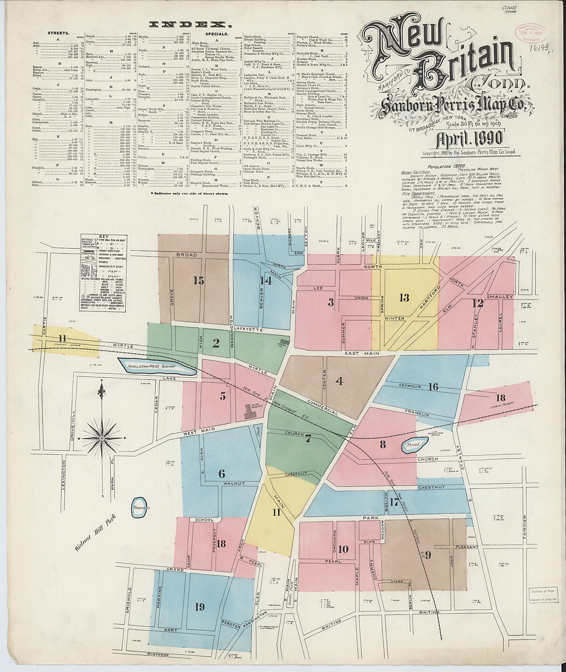 This old map of New Britain, Hartford County, Connecticut was created by Sanborn Map Company in 1890