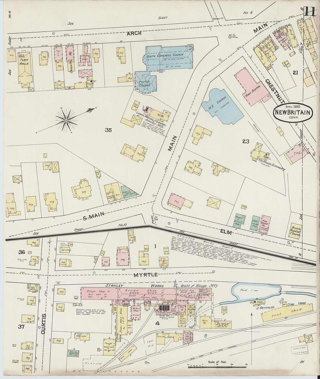 This old map of New Britain, Hartford County, Connecticut was created by Sanborn Map Company in 1890