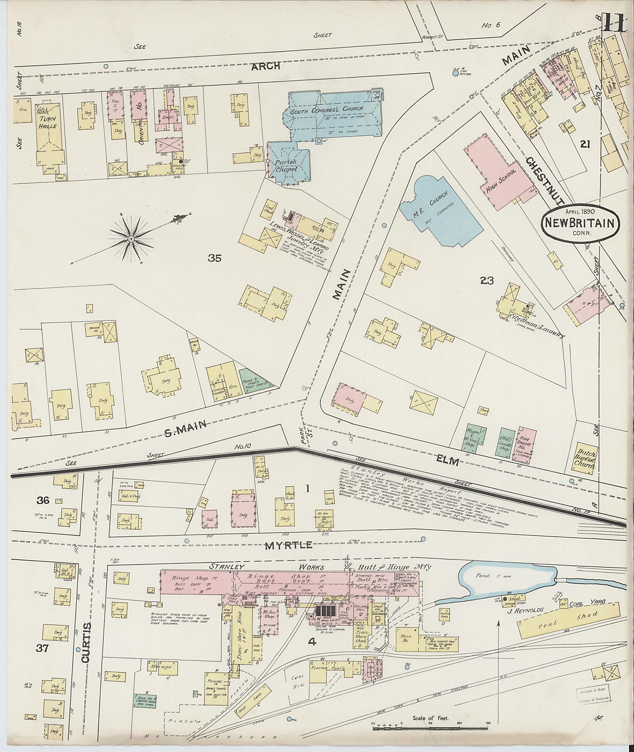 This old map of New Britain, Hartford County, Connecticut was created by Sanborn Map Company in 1890