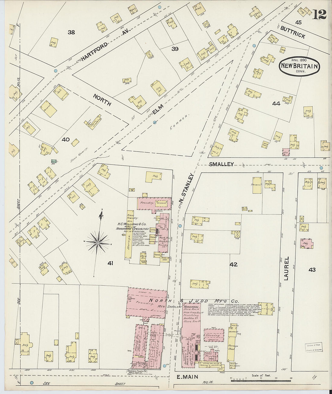 This old map of New Britain, Hartford County, Connecticut was created by Sanborn Map Company in 1890