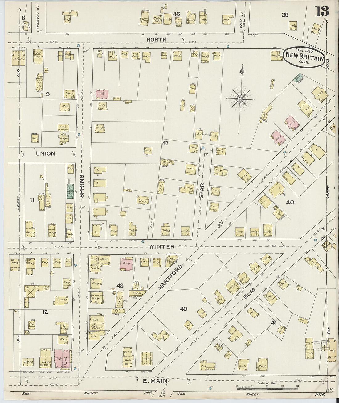This old map of New Britain, Hartford County, Connecticut was created by Sanborn Map Company in 1890