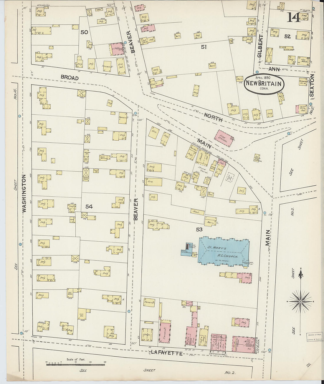 This old map of New Britain, Hartford County, Connecticut was created by Sanborn Map Company in 1890