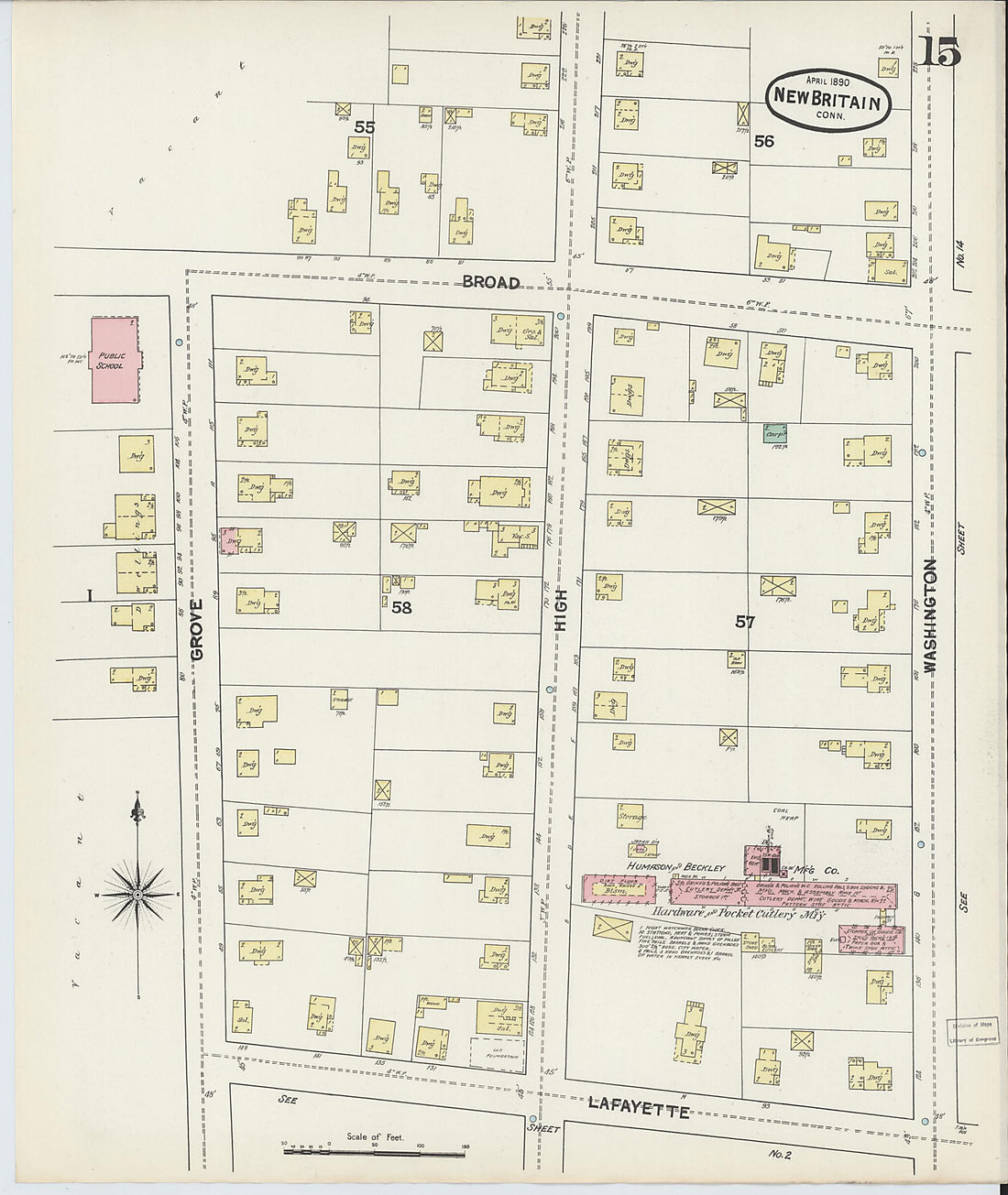 This old map of New Britain, Hartford County, Connecticut was created by Sanborn Map Company in 1890