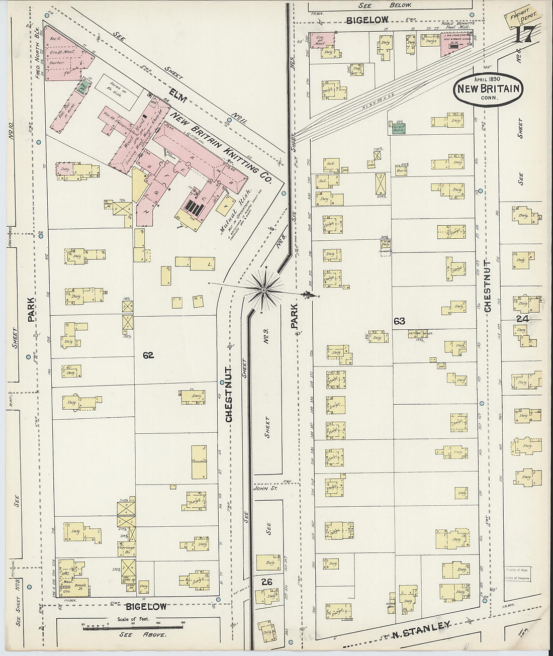 This old map of New Britain, Hartford County, Connecticut was created by Sanborn Map Company in 1890