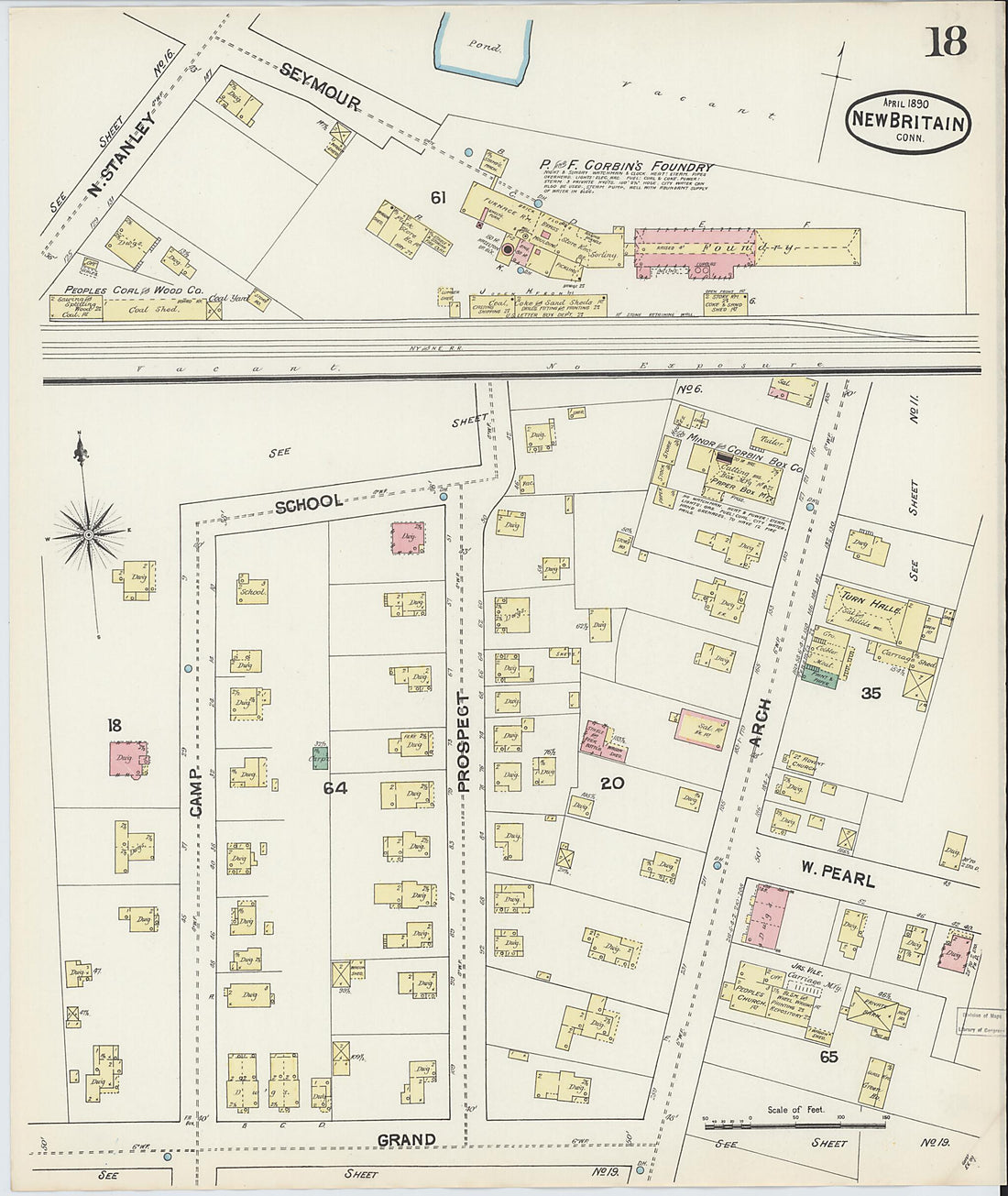 This old map of New Britain, Hartford County, Connecticut was created by Sanborn Map Company in 1890