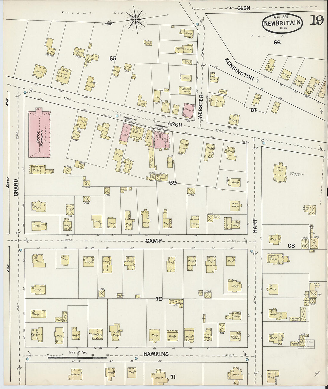 This old map of New Britain, Hartford County, Connecticut was created by Sanborn Map Company in 1890