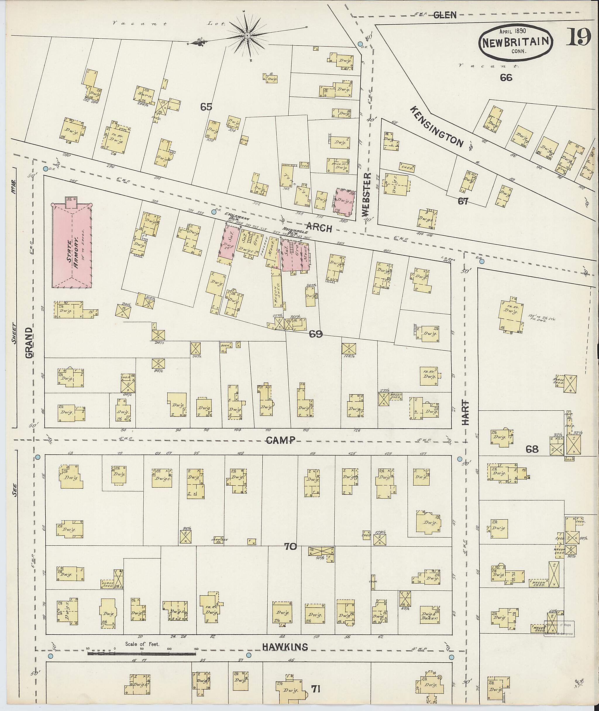 This old map of New Britain, Hartford County, Connecticut was created by Sanborn Map Company in 1890