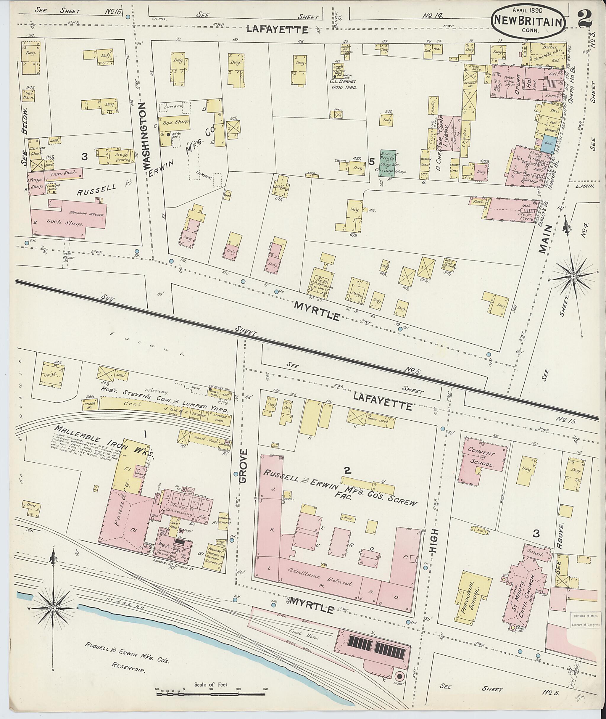 This old map of New Britain, Hartford County, Connecticut was created by Sanborn Map Company in 1890