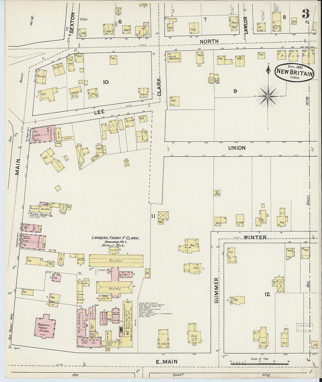 This old map of New Britain, Hartford County, Connecticut was created by Sanborn Map Company in 1890