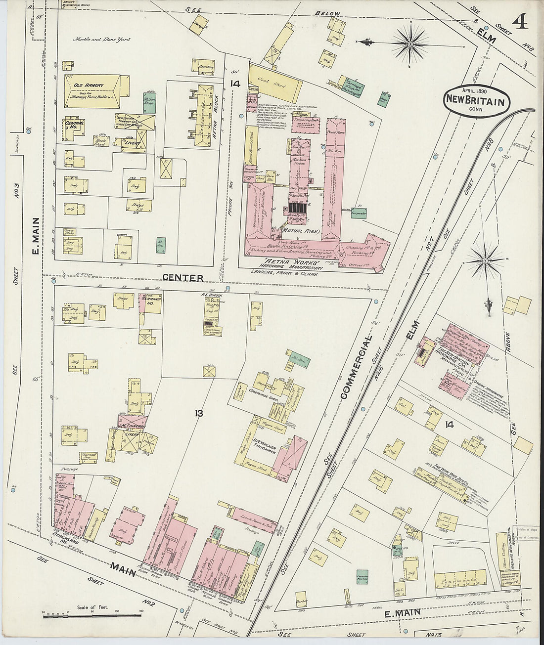 This old map of New Britain, Hartford County, Connecticut was created by Sanborn Map Company in 1890