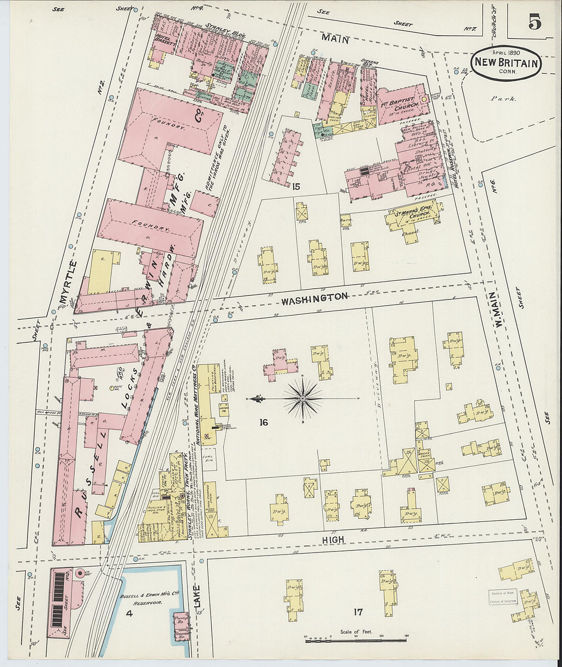 This old map of New Britain, Hartford County, Connecticut was created by Sanborn Map Company in 1890