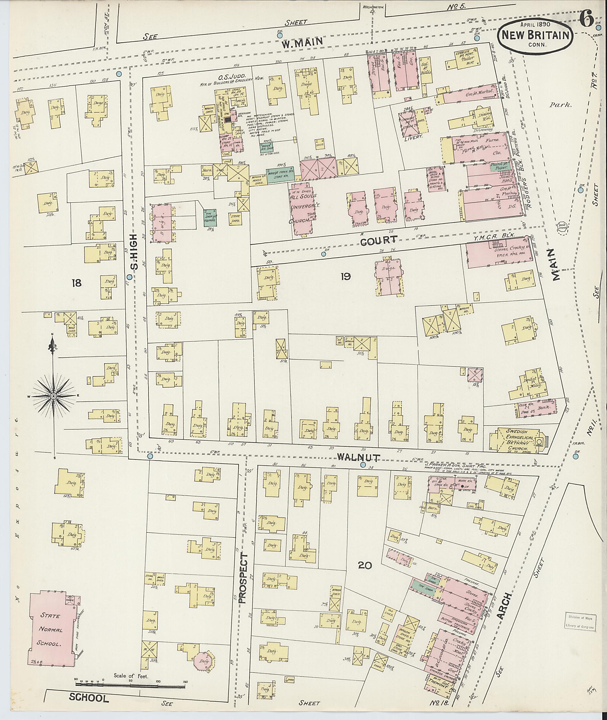 This old map of New Britain, Hartford County, Connecticut was created by Sanborn Map Company in 1890