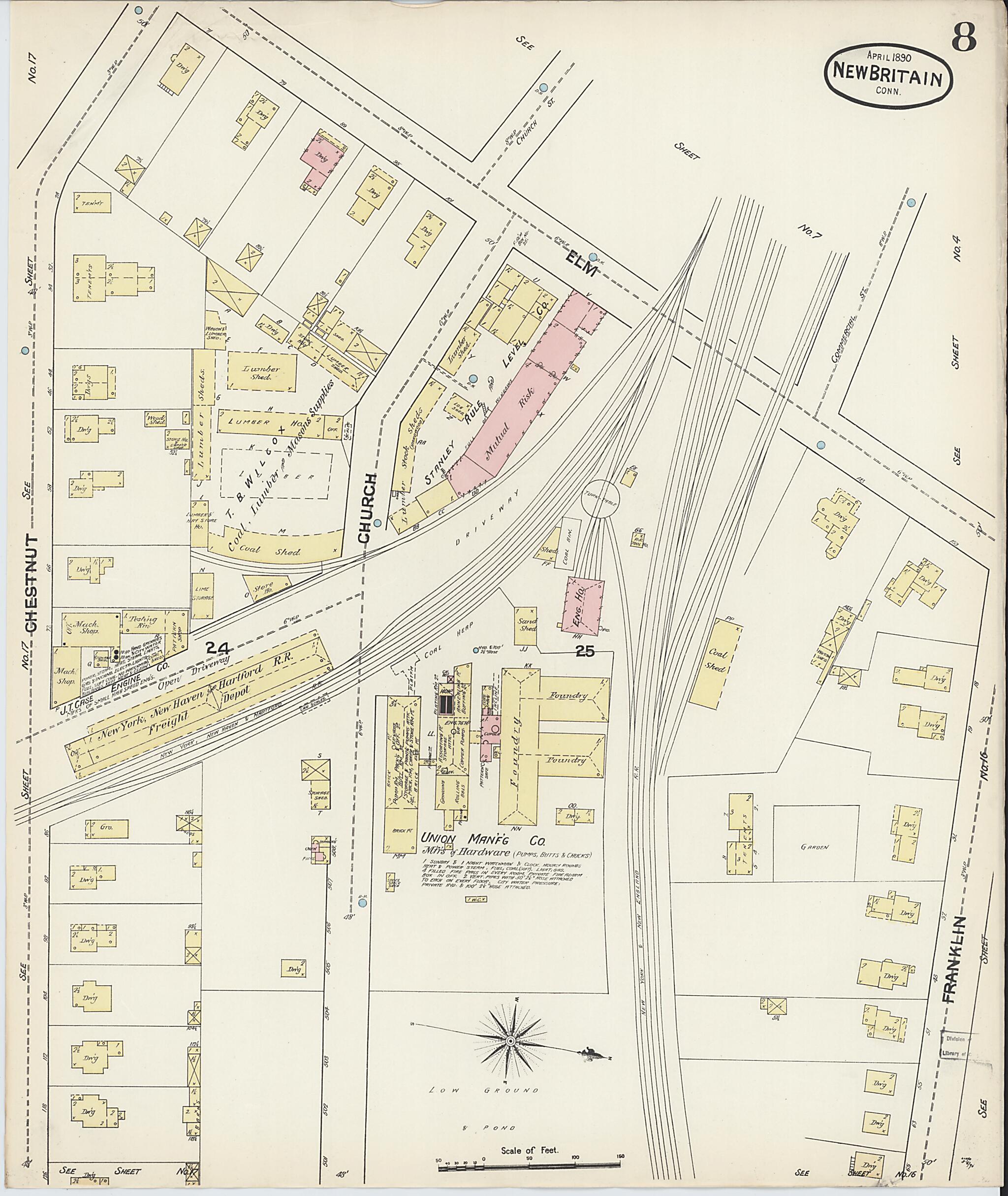 This old map of New Britain, Hartford County, Connecticut was created by Sanborn Map Company in 1890