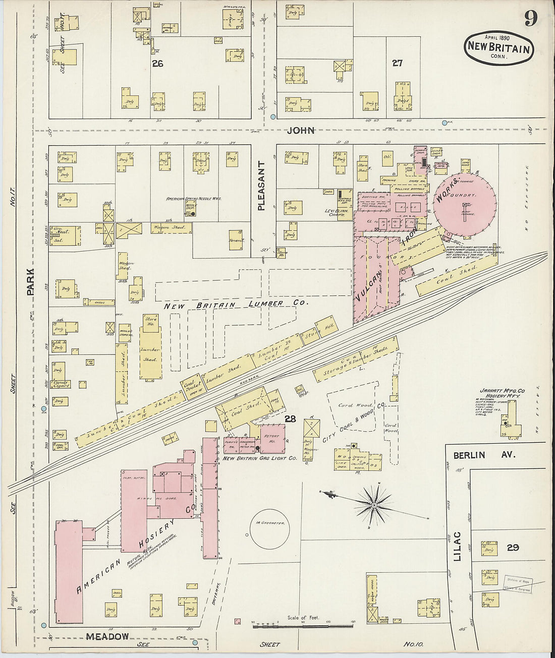 This old map of New Britain, Hartford County, Connecticut was created by Sanborn Map Company in 1890