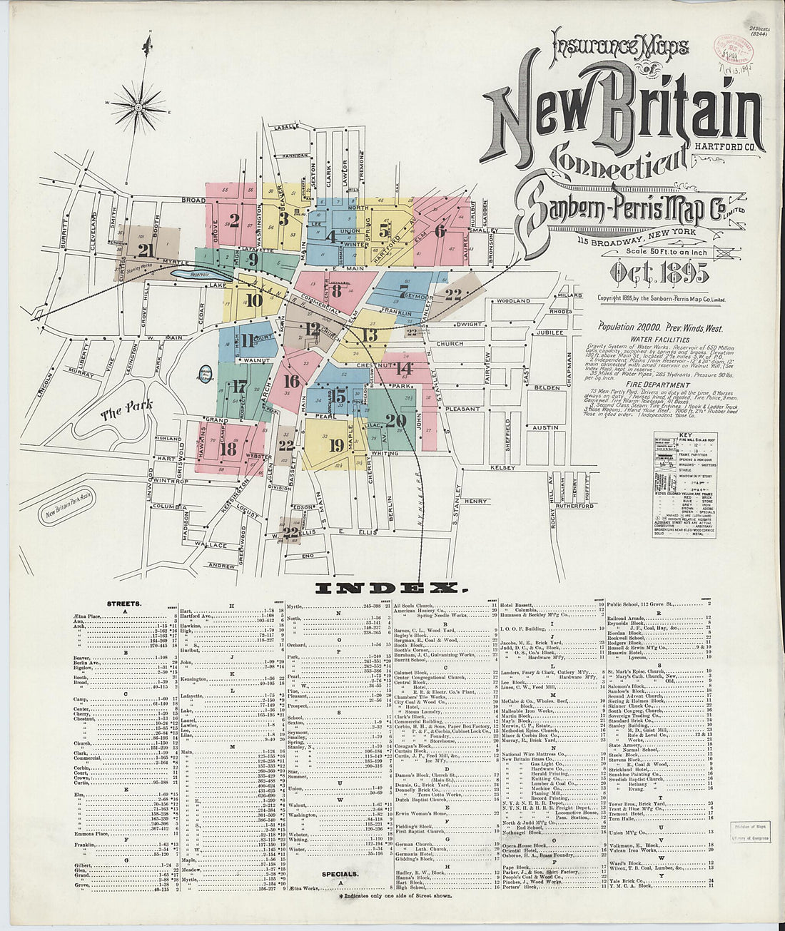 This old map of New Britain, Hartford County, Connecticut was created by Sanborn Map Company in 1895