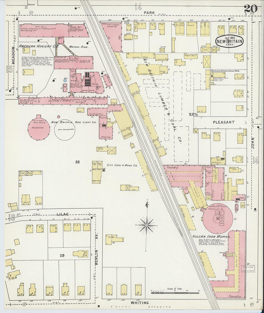This old map of New Britain, Hartford County, Connecticut was created by Sanborn Map Company in 1895
