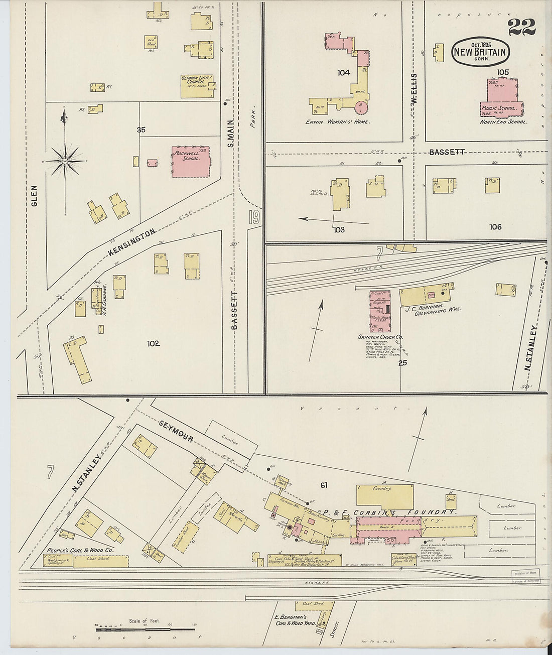This old map of New Britain, Hartford County, Connecticut was created by Sanborn Map Company in 1895