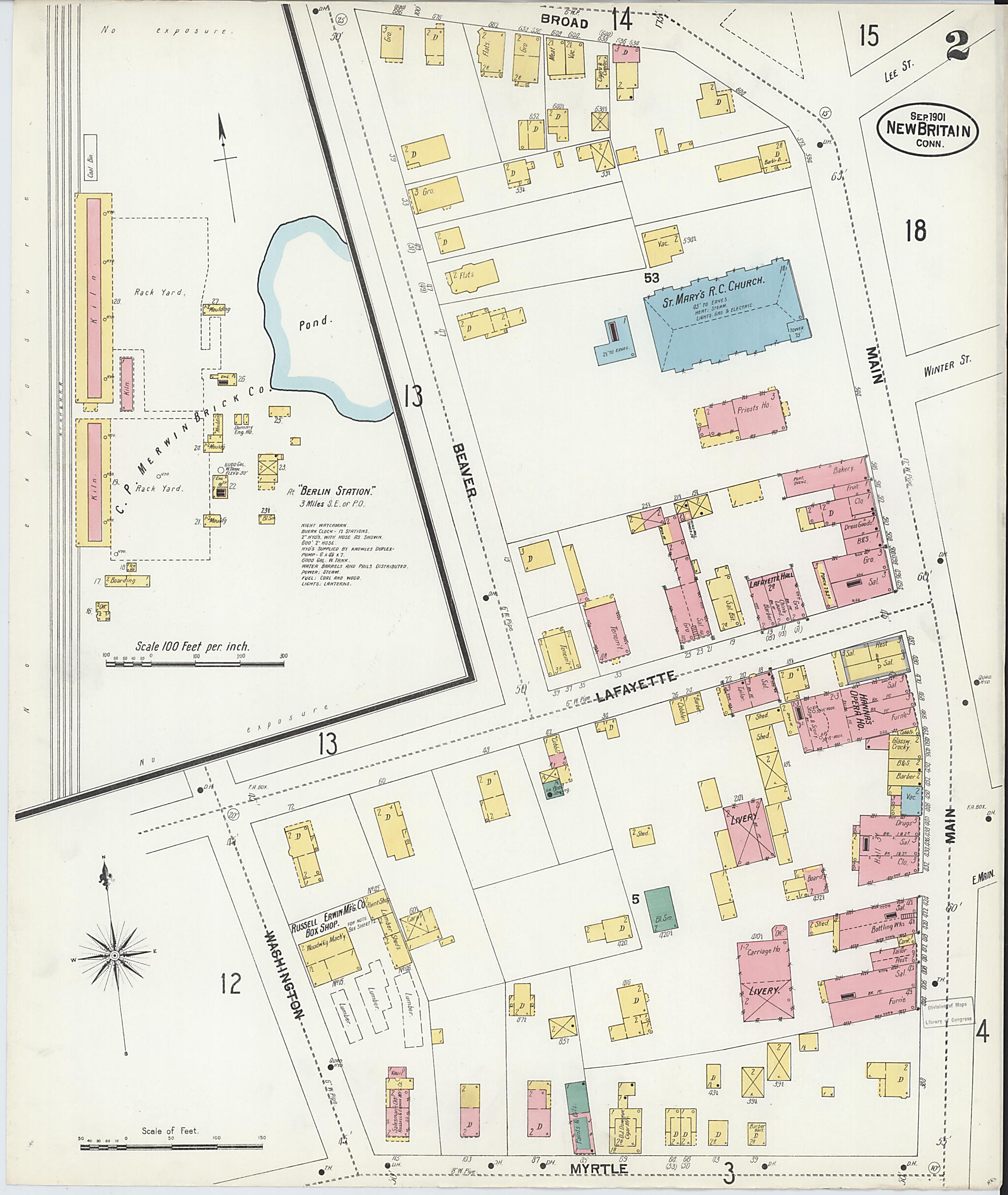 This old map of New Britain, Hartford County, Connecticut was created by Sanborn Map Company in 1901