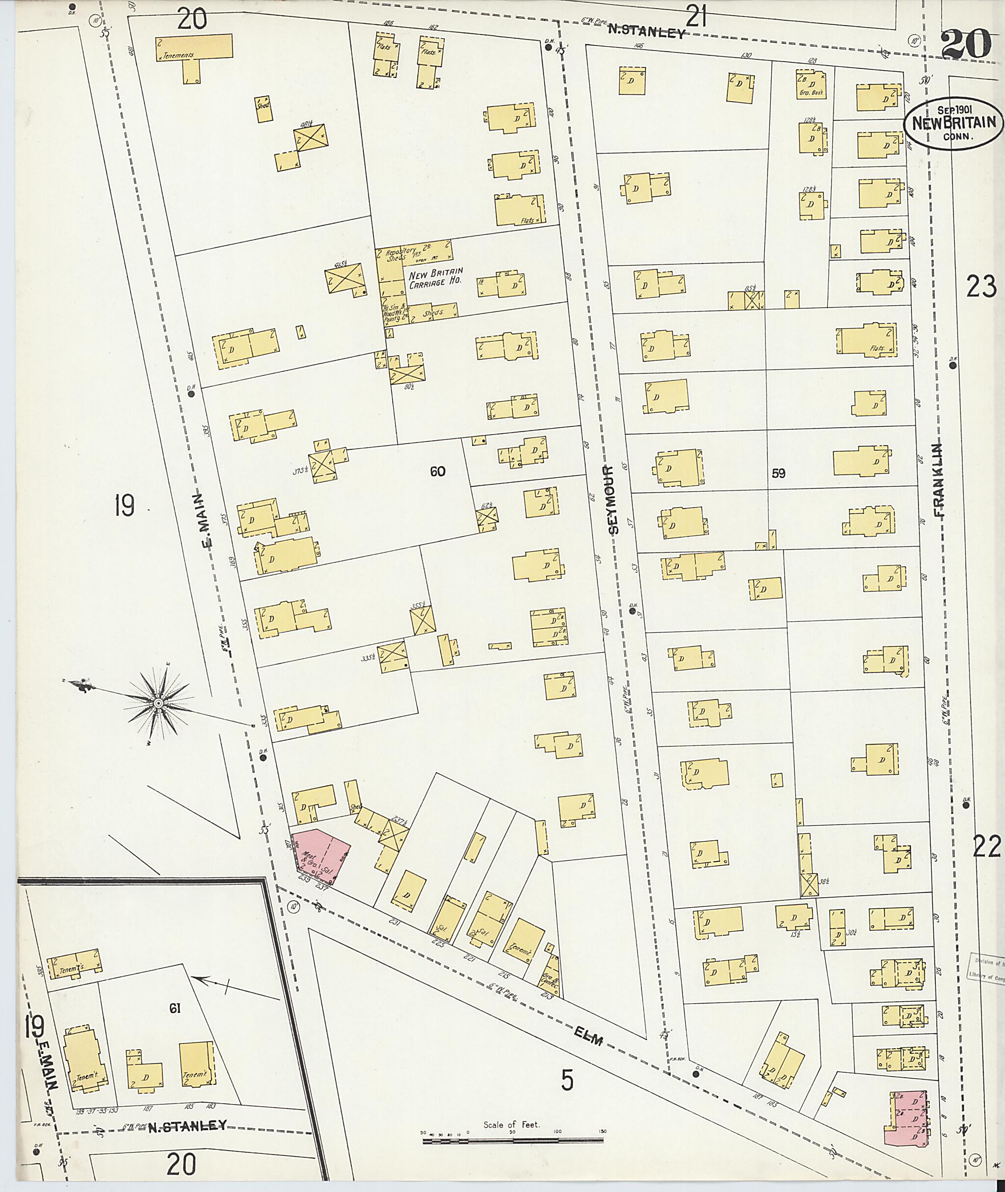 This old map of New Britain, Hartford County, Connecticut was created by Sanborn Map Company in 1901