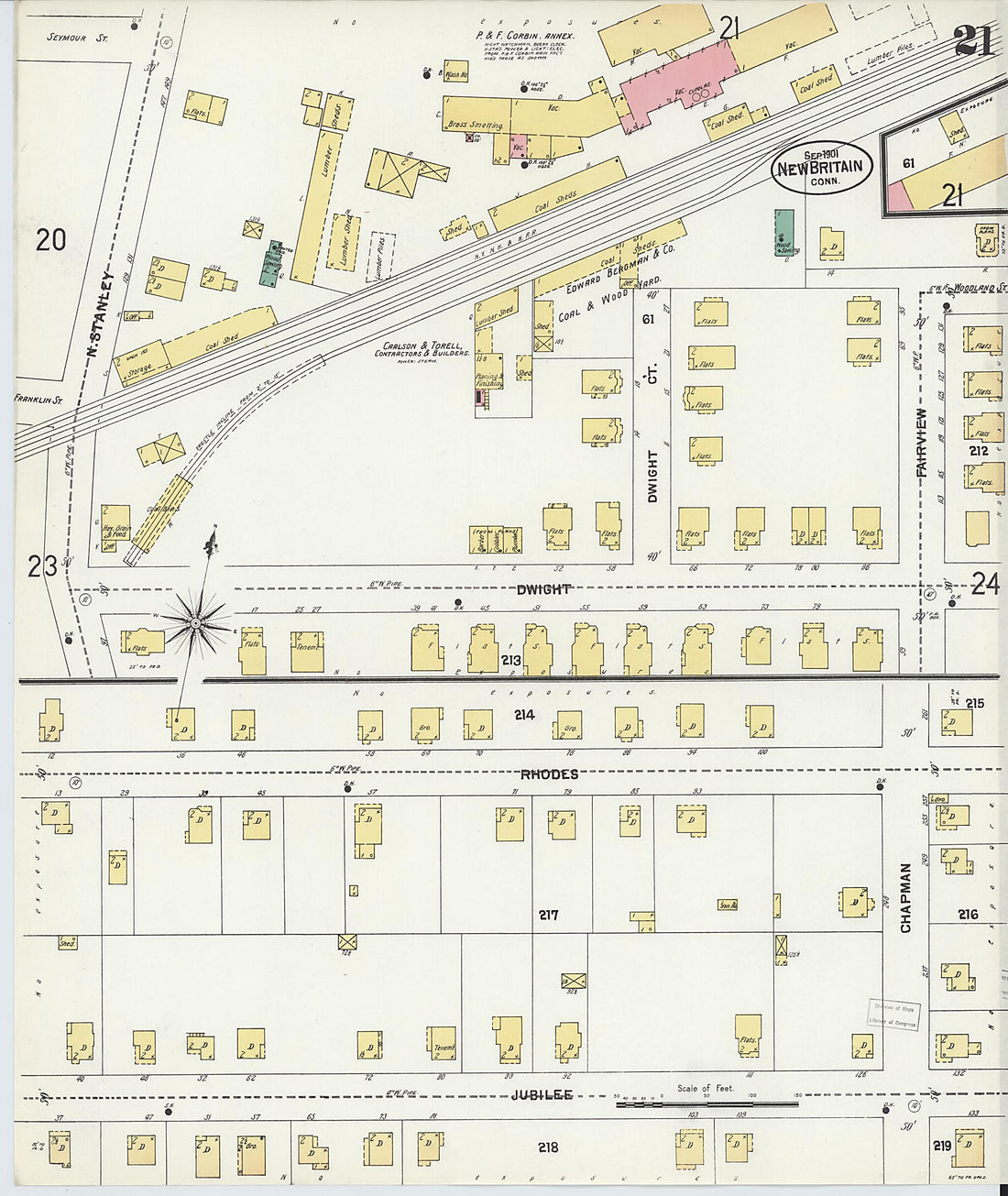 This old map of New Britain, Hartford County, Connecticut was created by Sanborn Map Company in 1901
