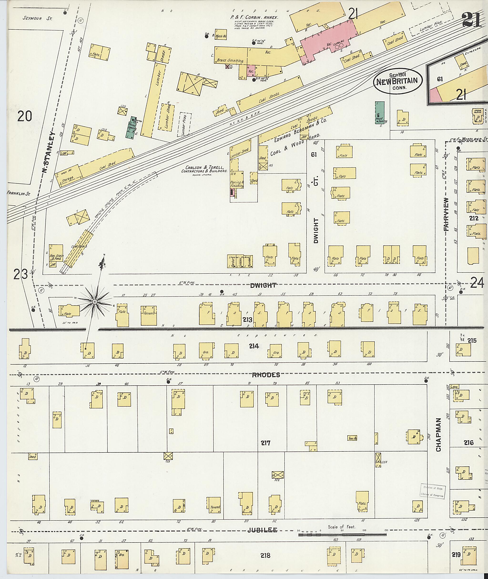 This old map of New Britain, Hartford County, Connecticut was created by Sanborn Map Company in 1901