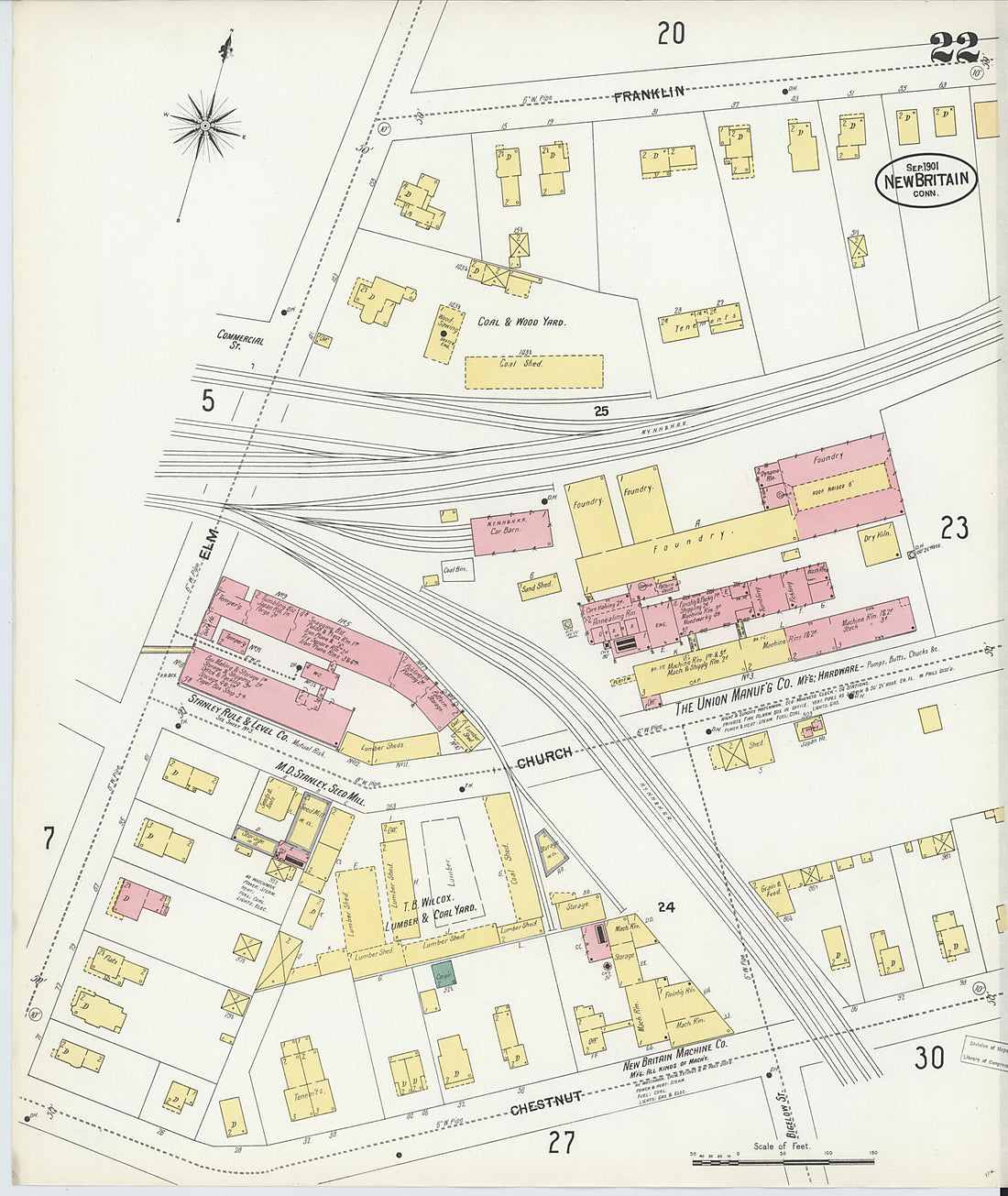 This old map of New Britain, Hartford County, Connecticut was created by Sanborn Map Company in 1901