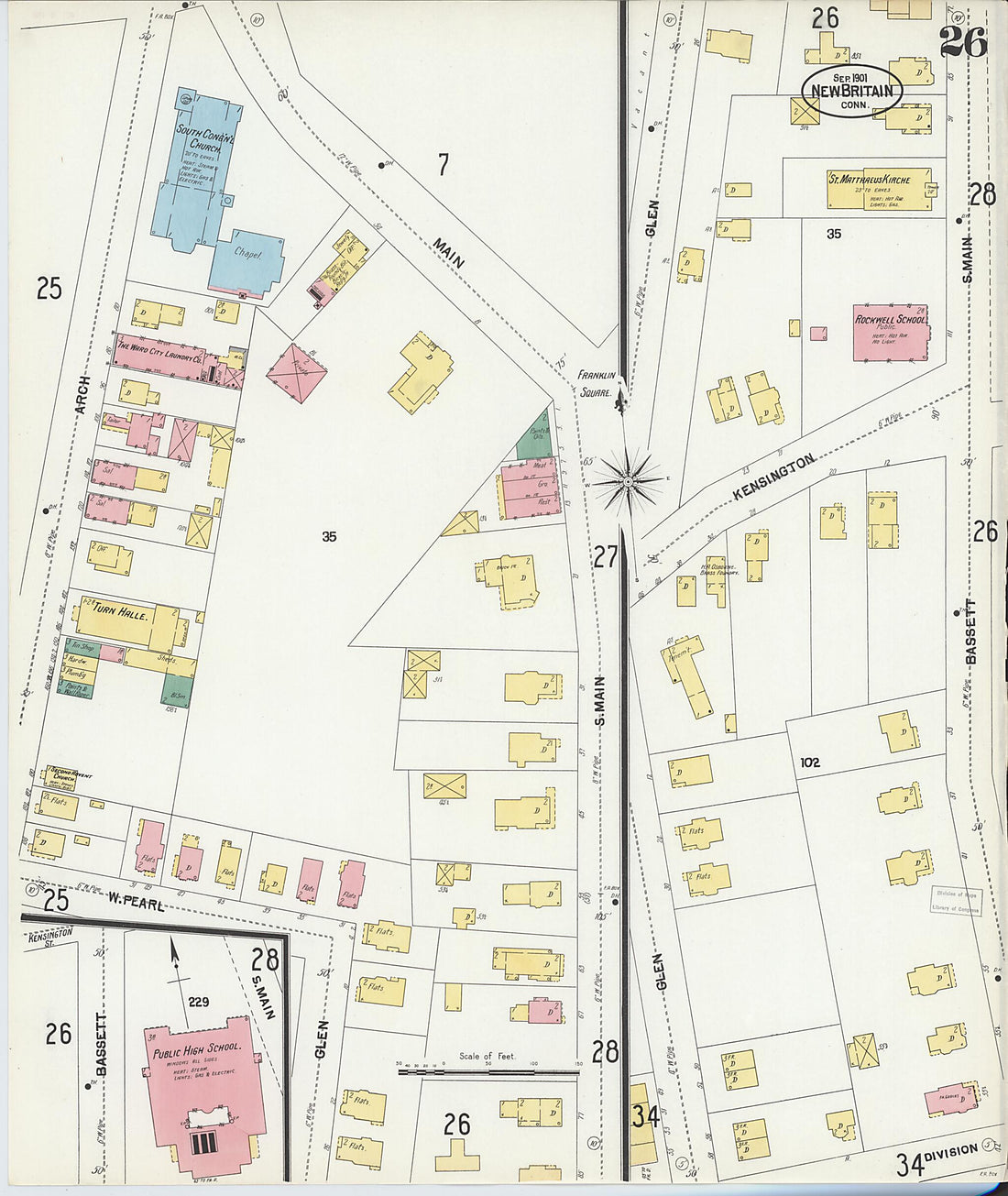 This old map of New Britain, Hartford County, Connecticut was created by Sanborn Map Company in 1901