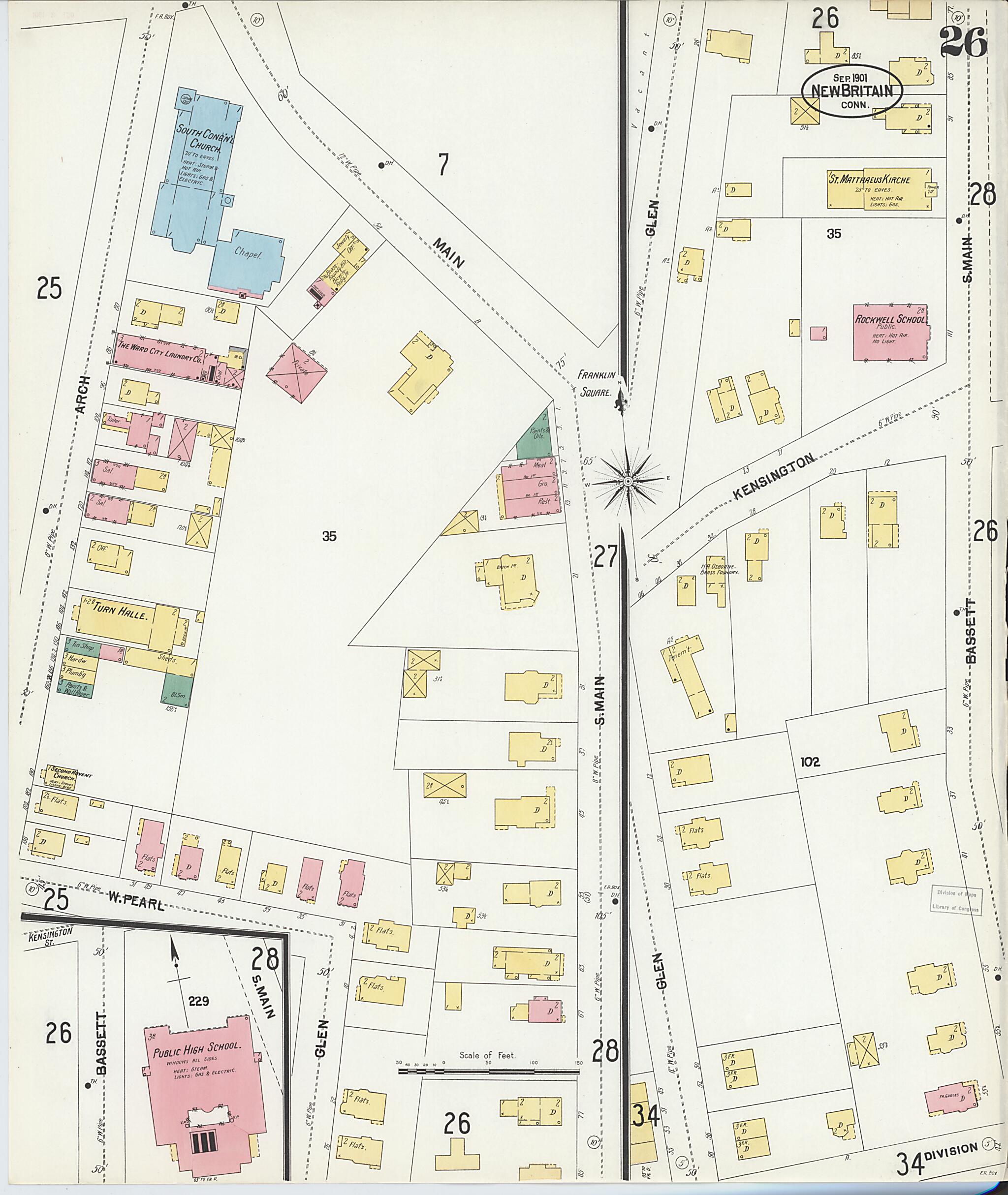 This old map of New Britain, Hartford County, Connecticut was created by Sanborn Map Company in 1901