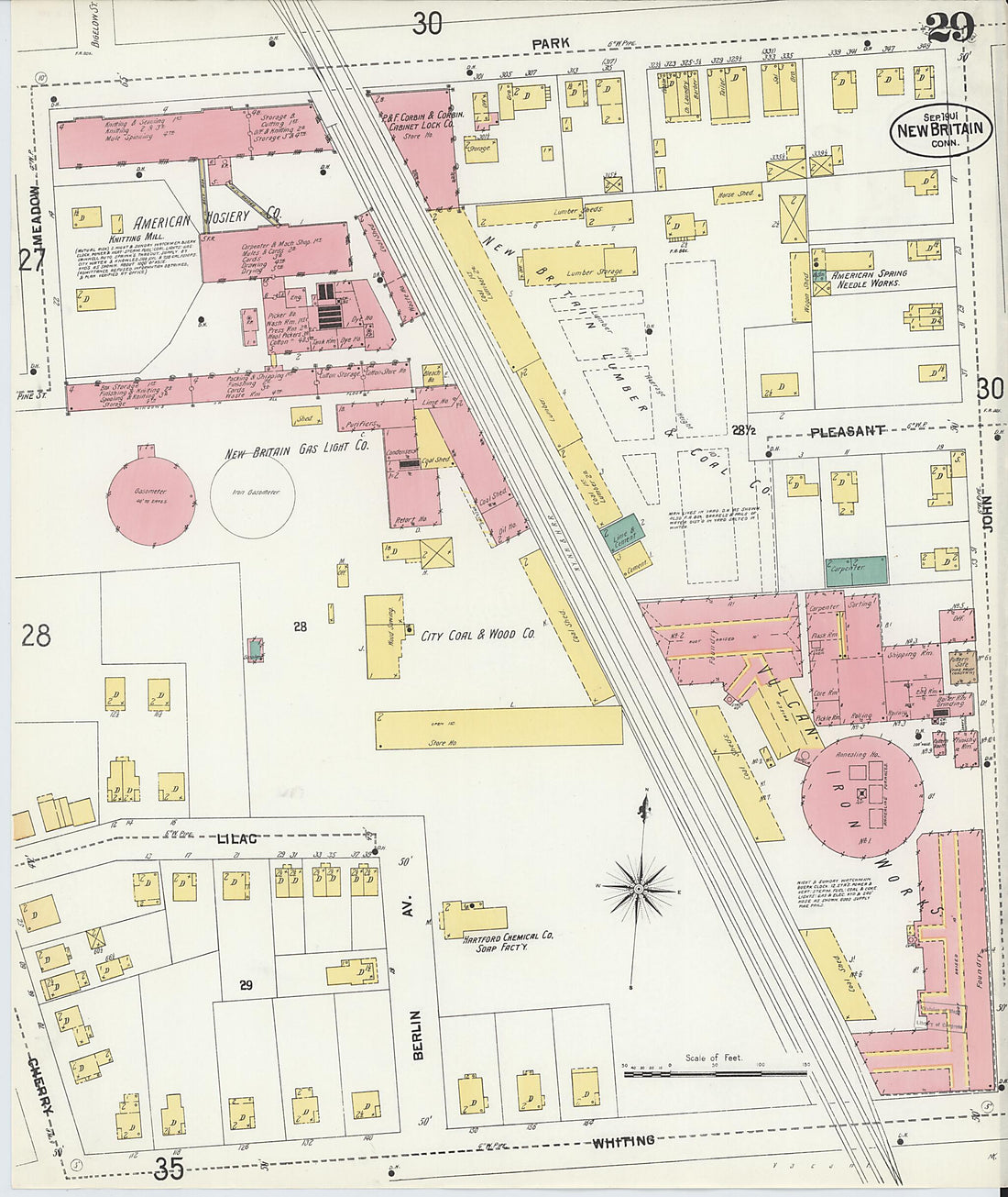 This old map of New Britain, Hartford County, Connecticut was created by Sanborn Map Company in 1901