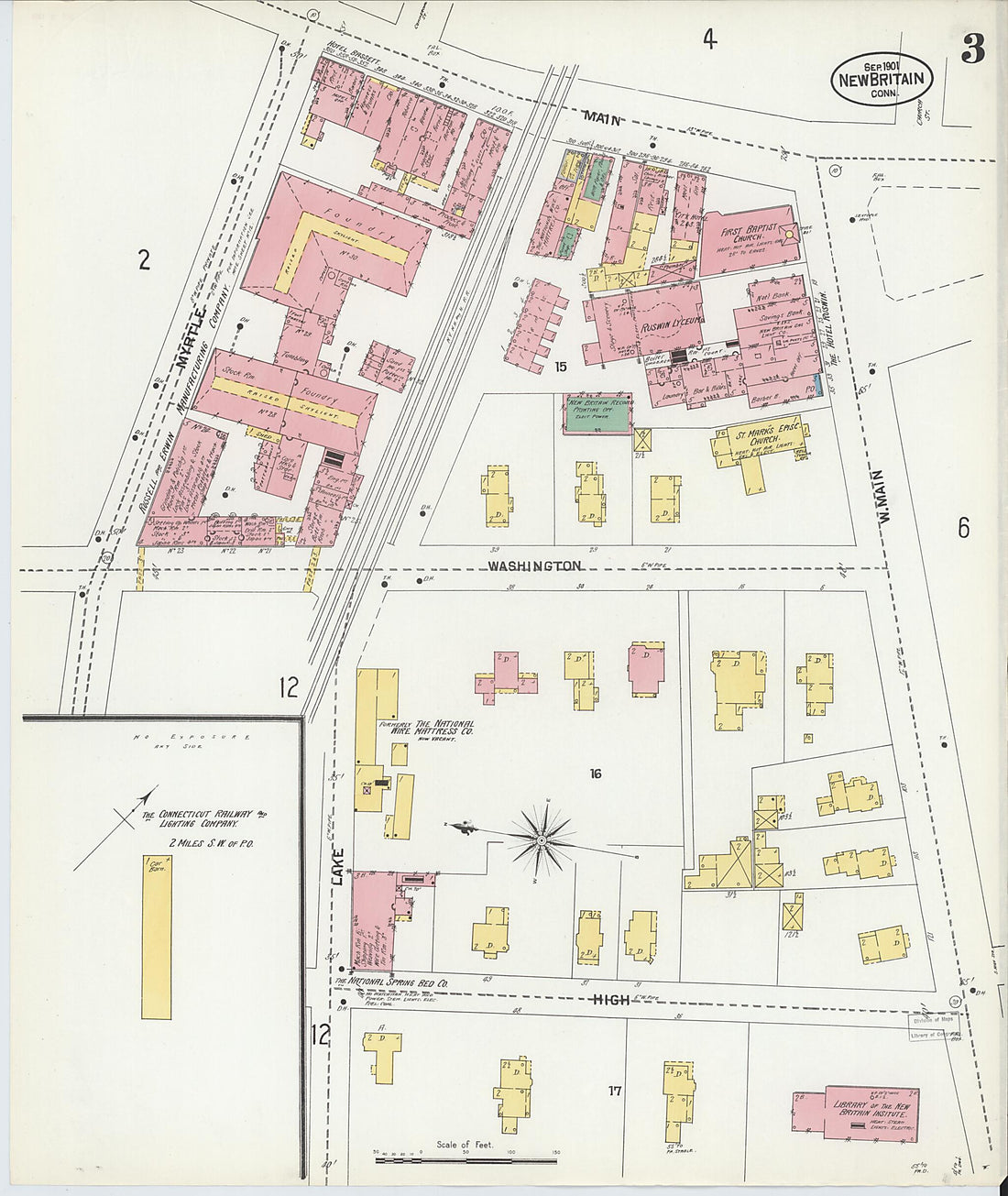This old map of New Britain, Hartford County, Connecticut was created by Sanborn Map Company in 1901