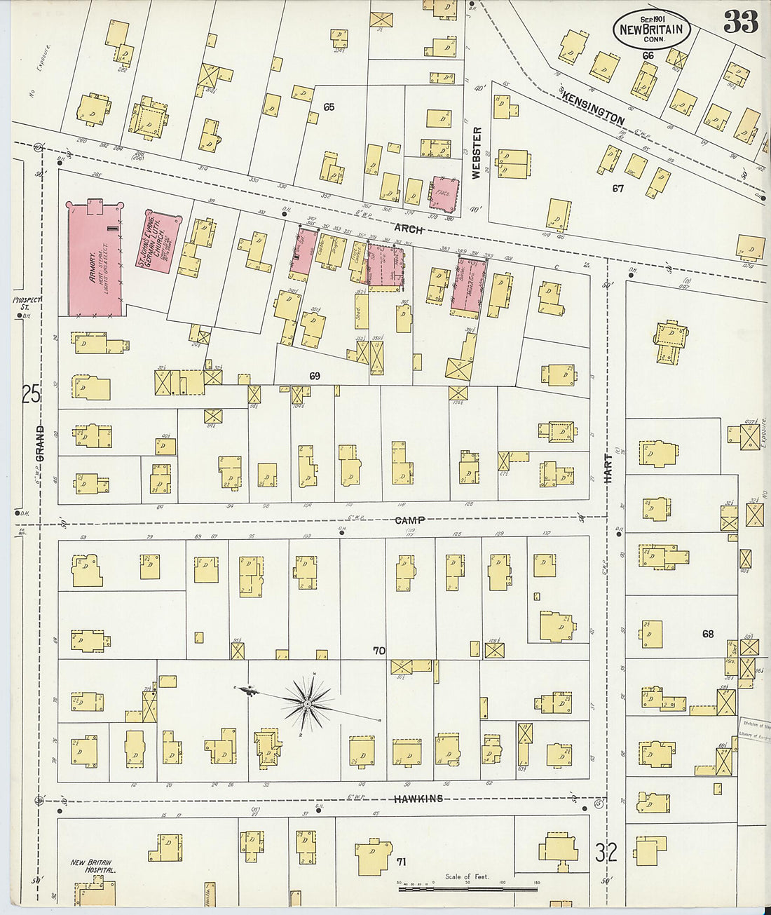 This old map of New Britain, Hartford County, Connecticut was created by Sanborn Map Company in 1901