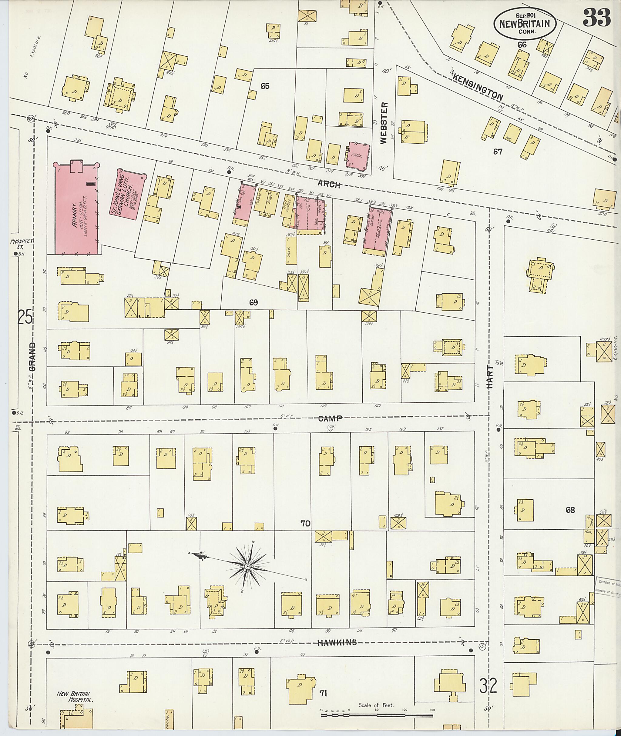 This old map of New Britain, Hartford County, Connecticut was created by Sanborn Map Company in 1901