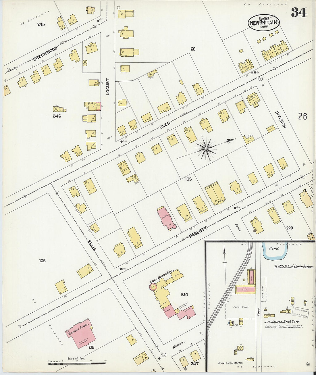 This old map of New Britain, Hartford County, Connecticut was created by Sanborn Map Company in 1901