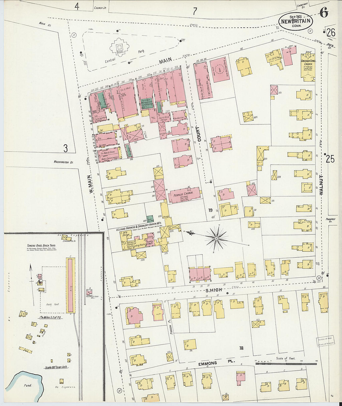 This old map of New Britain, Hartford County, Connecticut was created by Sanborn Map Company in 1901