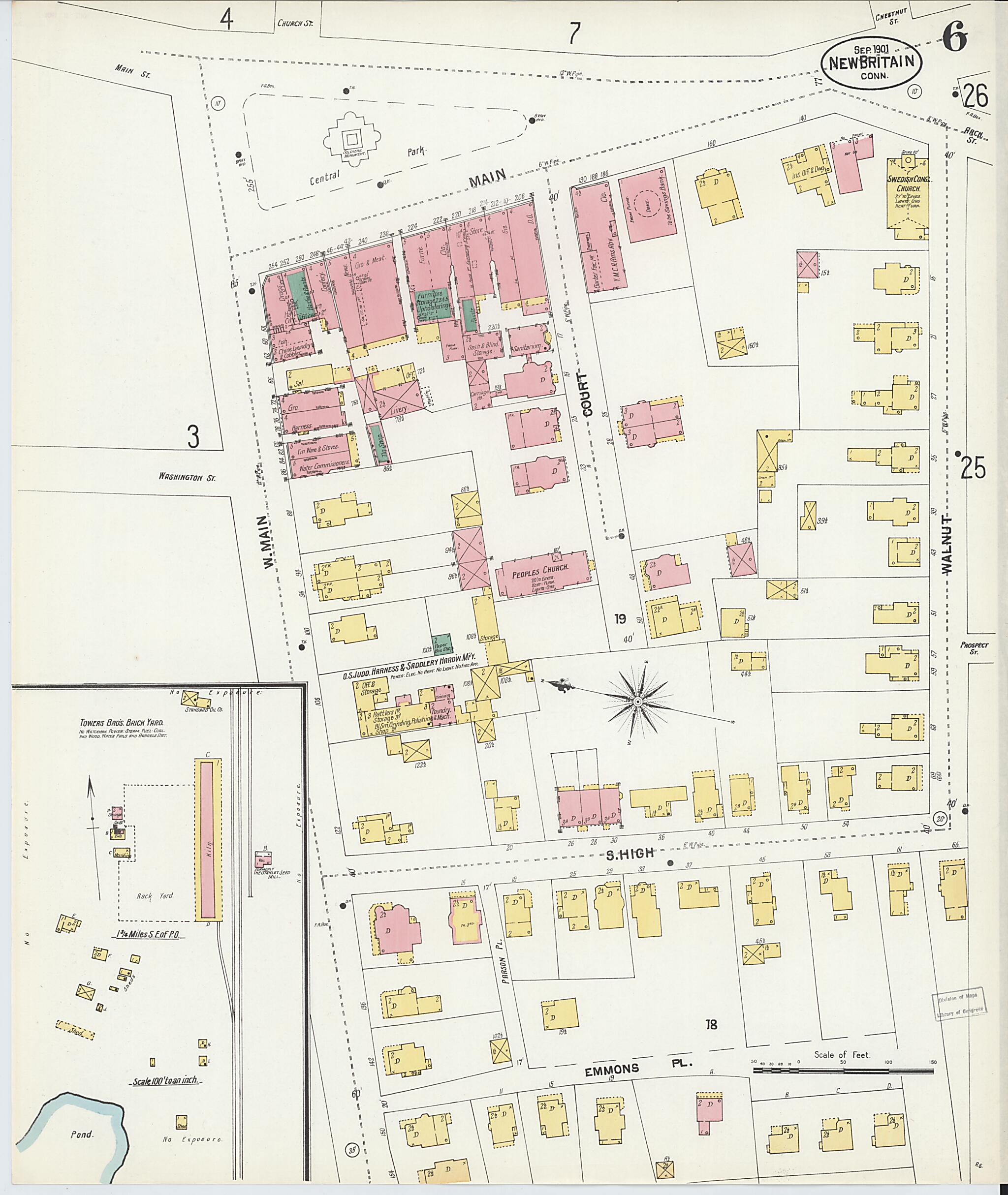 This old map of New Britain, Hartford County, Connecticut was created by Sanborn Map Company in 1901