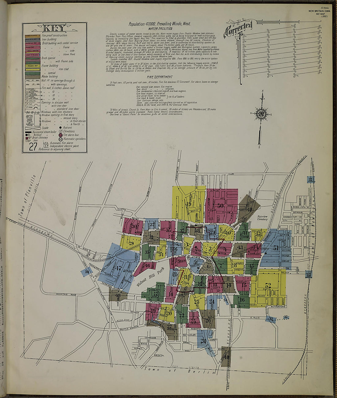 This old map of New Britain, Hartford County, Connecticut was created by Sanborn Map Company in 1909