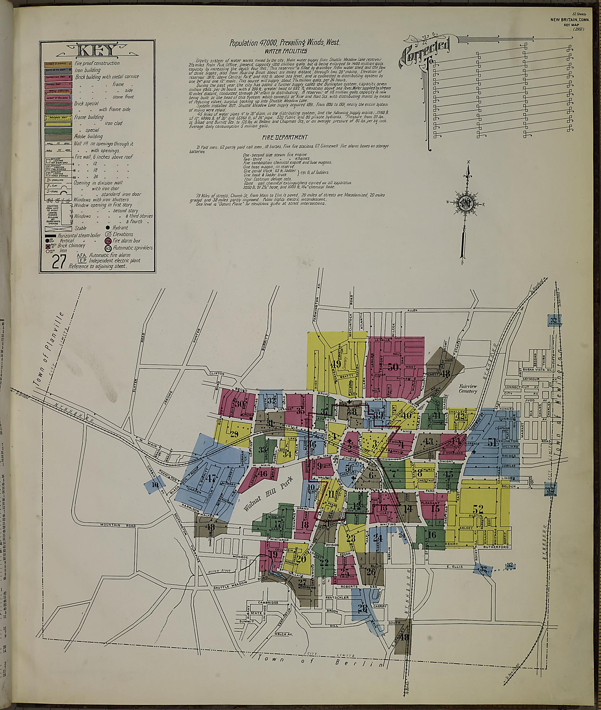 This old map of New Britain, Hartford County, Connecticut was created by Sanborn Map Company in 1909