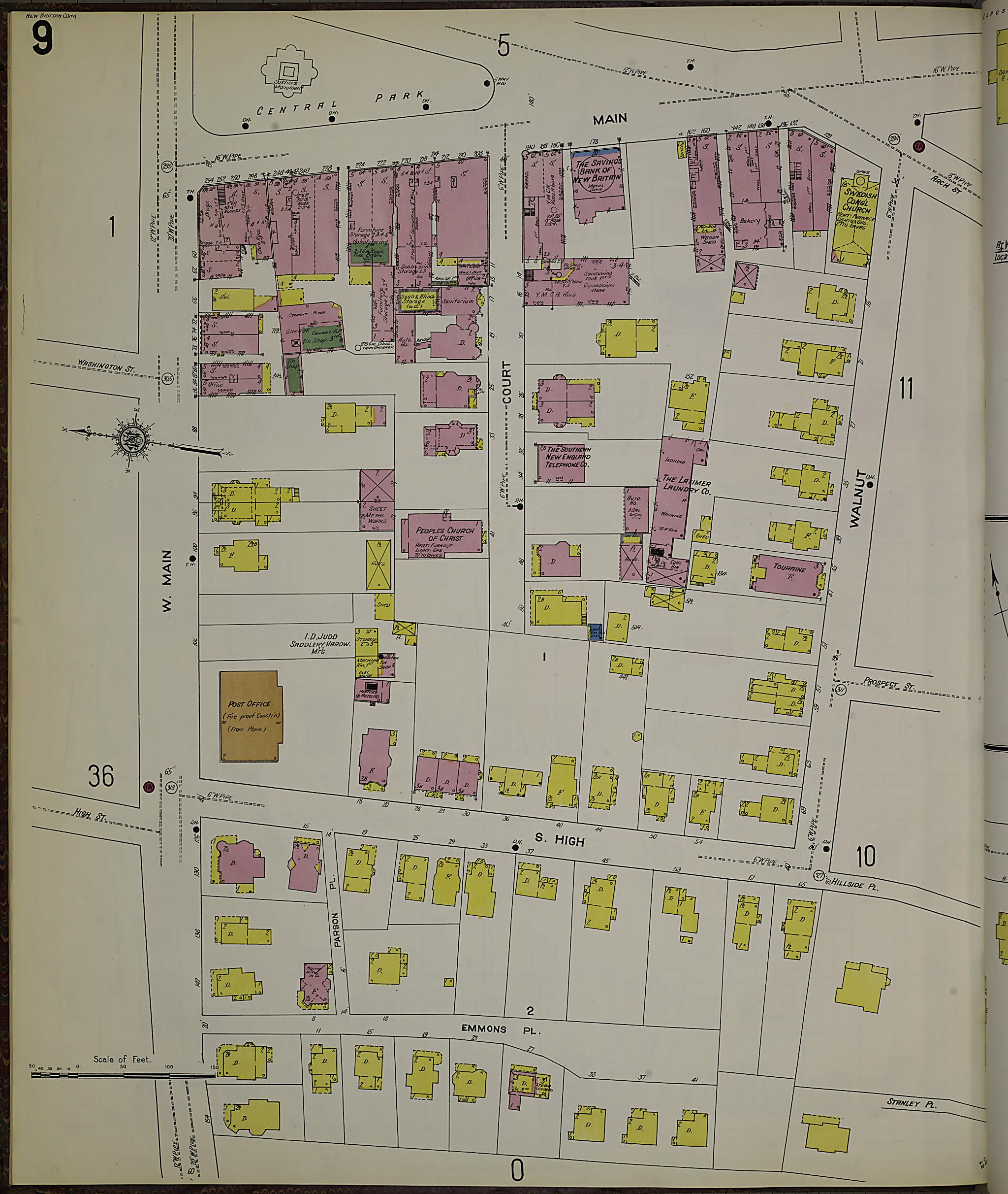 This old map of New Britain, Hartford County, Connecticut was created by Sanborn Map Company in 1909