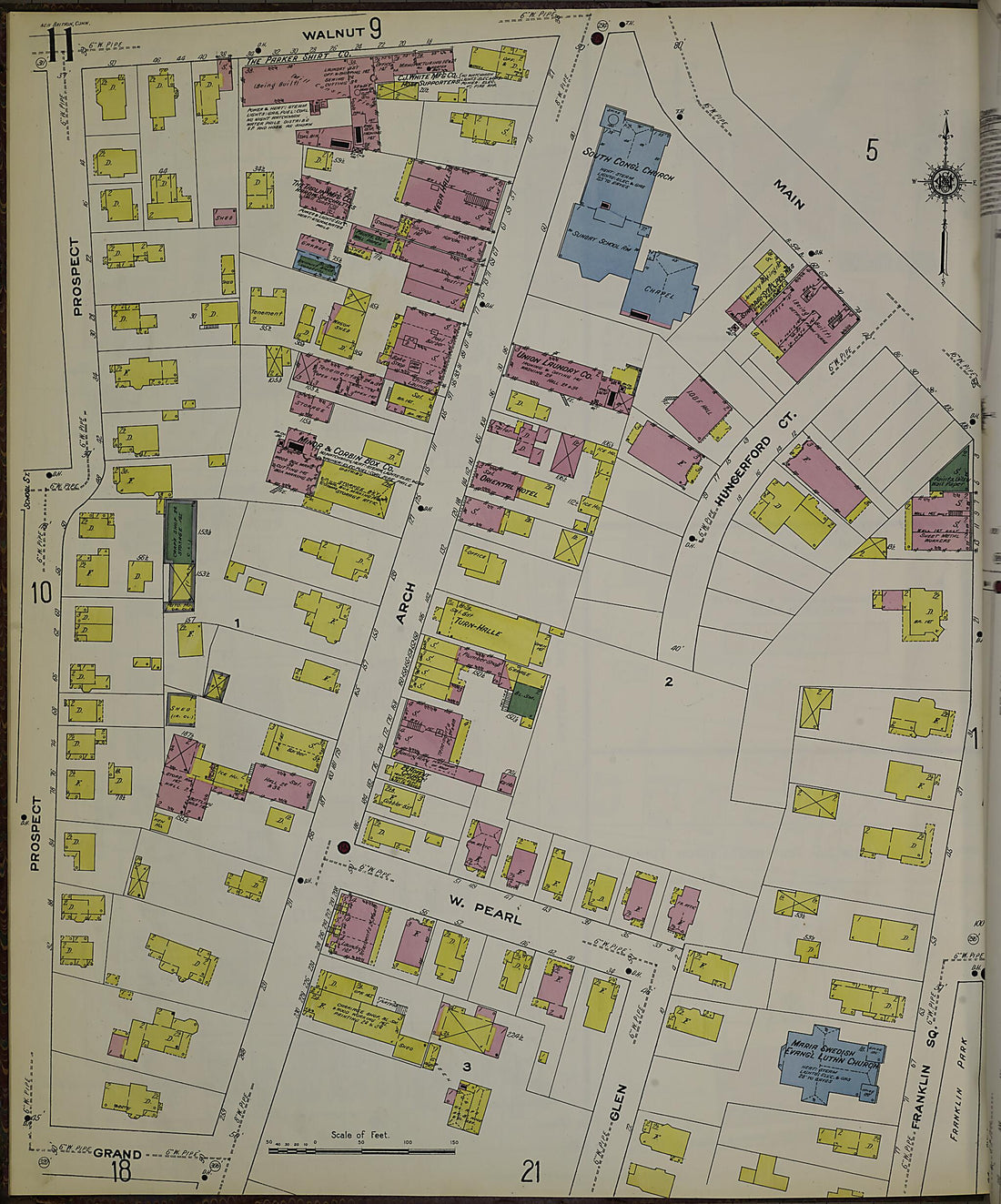 This old map of New Britain, Hartford County, Connecticut was created by Sanborn Map Company in 1909
