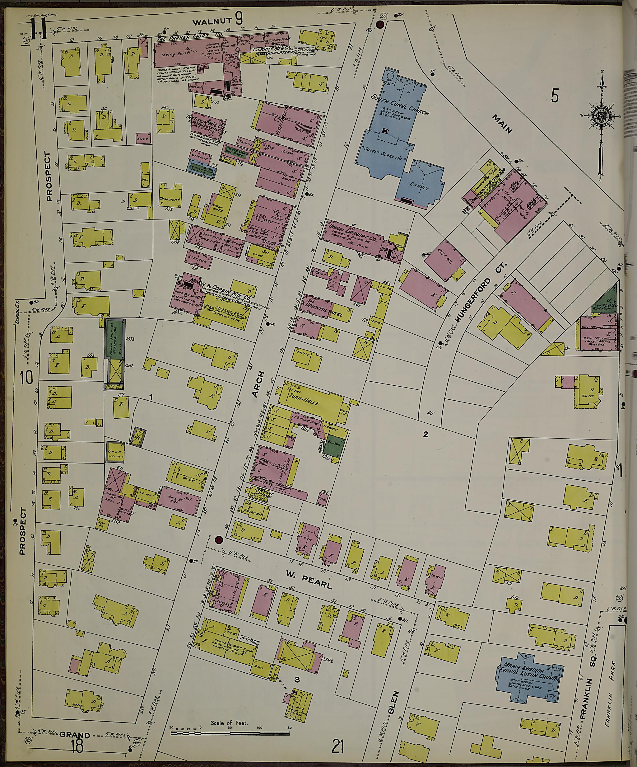 This old map of New Britain, Hartford County, Connecticut was created by Sanborn Map Company in 1909
