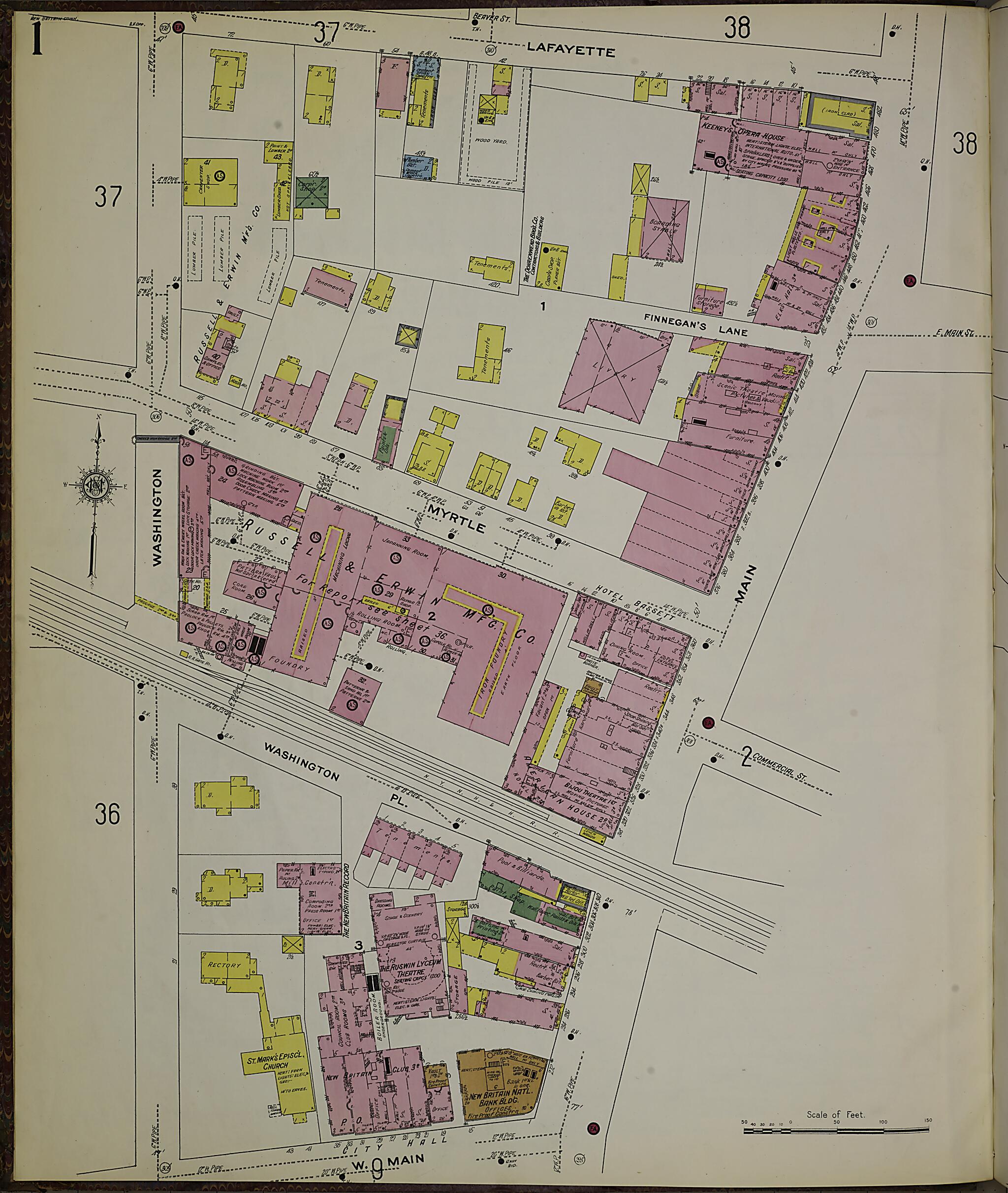 This old map of New Britain, Hartford County, Connecticut was created by Sanborn Map Company in 1909