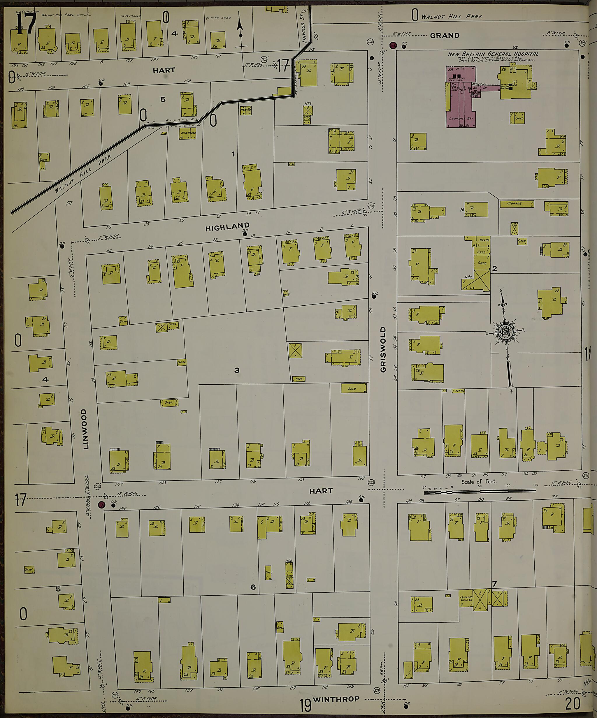 This old map of New Britain, Hartford County, Connecticut was created by Sanborn Map Company in 1909