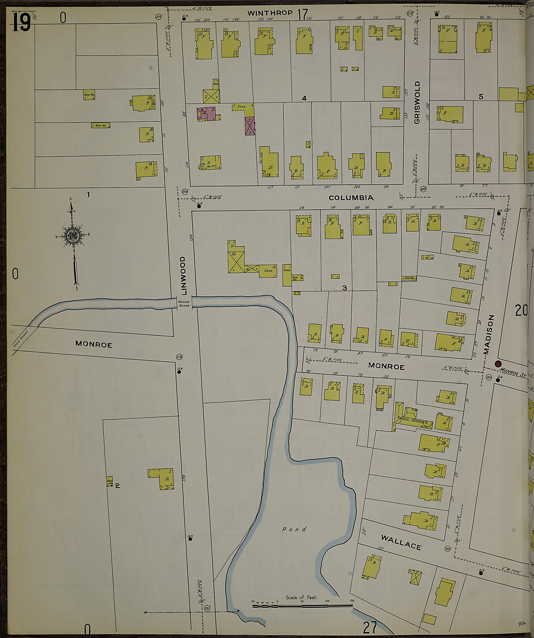 This old map of New Britain, Hartford County, Connecticut was created by Sanborn Map Company in 1909