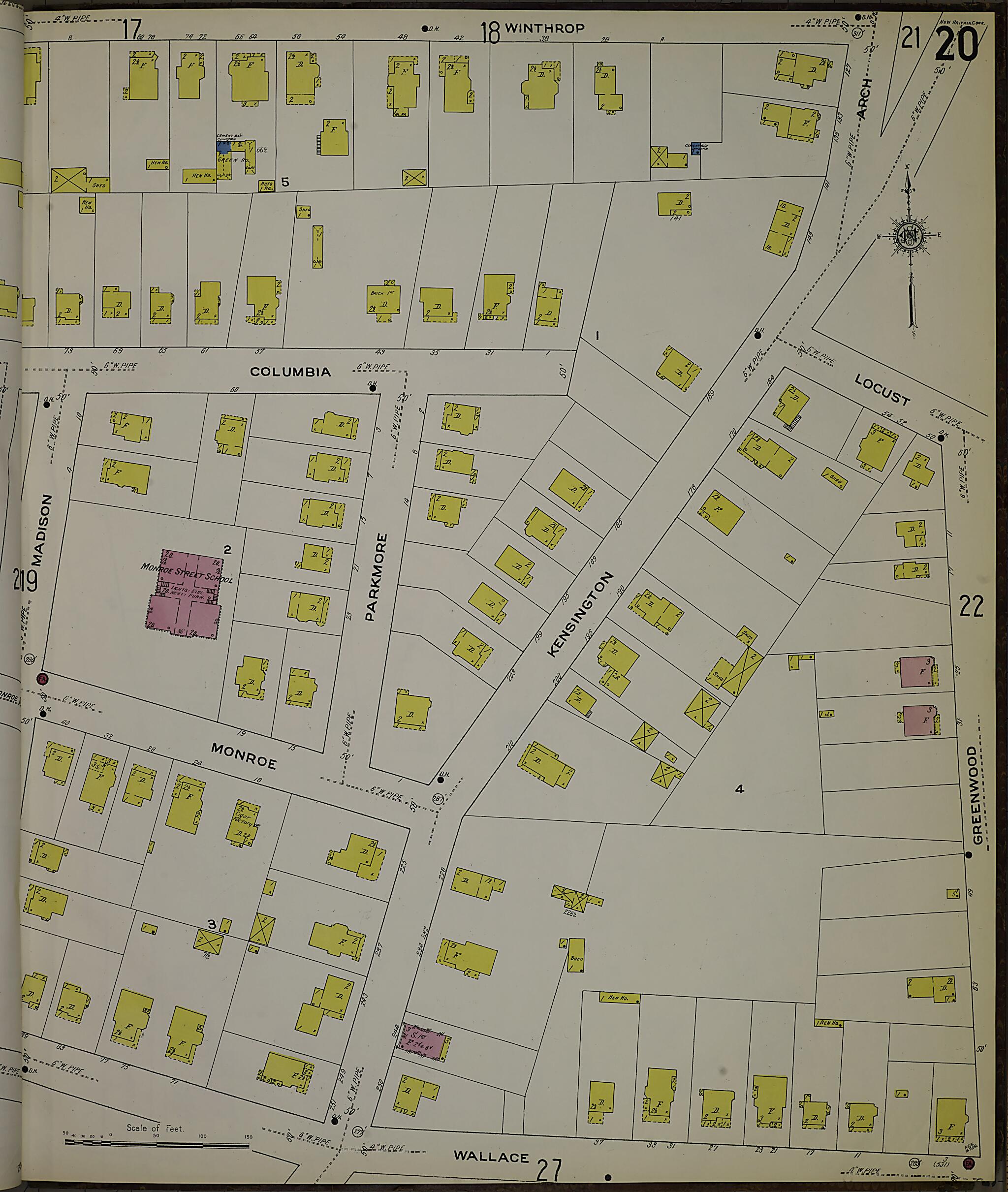 This old map of New Britain, Hartford County, Connecticut was created by Sanborn Map Company in 1909