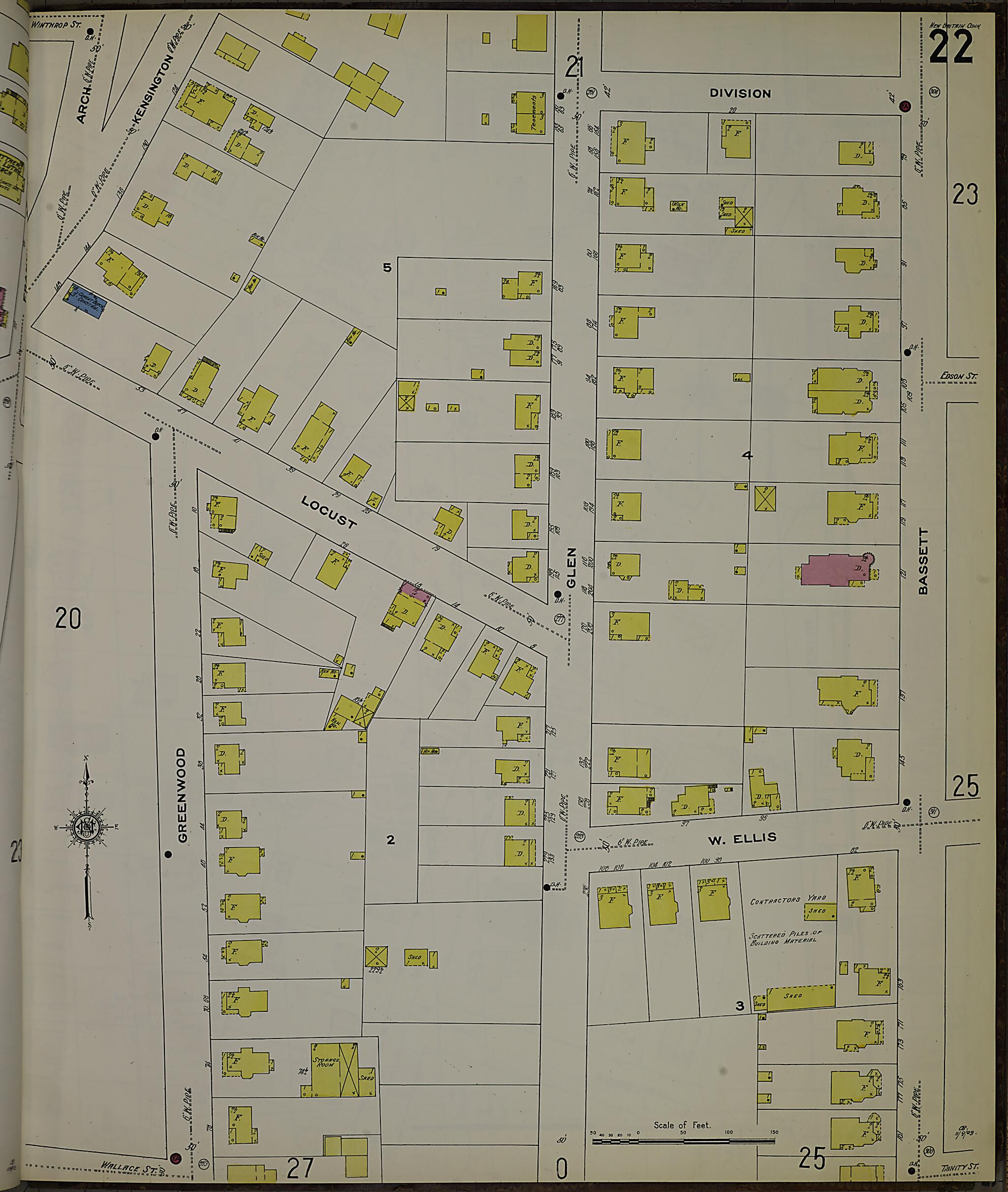 This old map of New Britain, Hartford County, Connecticut was created by Sanborn Map Company in 1909