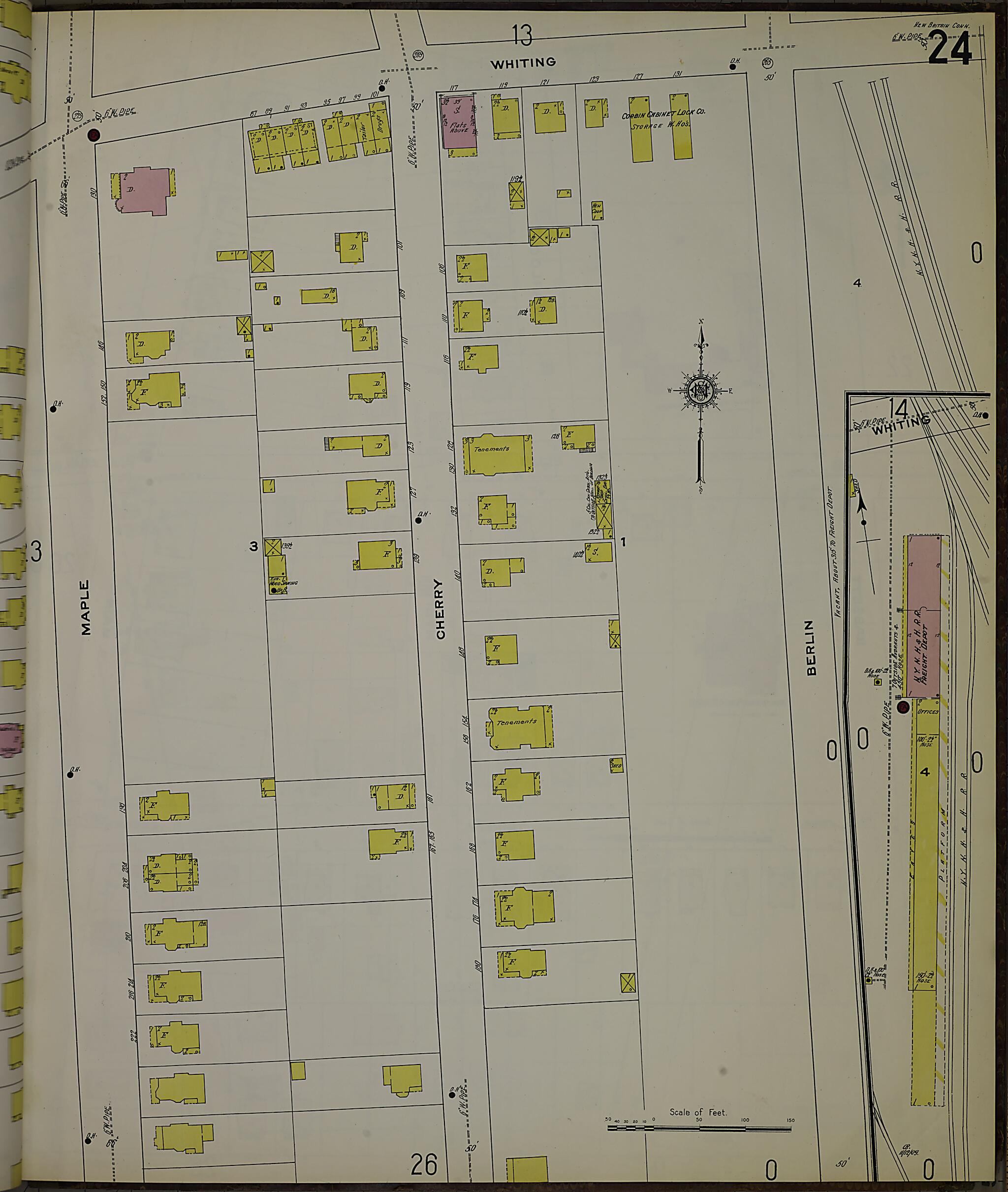 This old map of New Britain, Hartford County, Connecticut was created by Sanborn Map Company in 1909